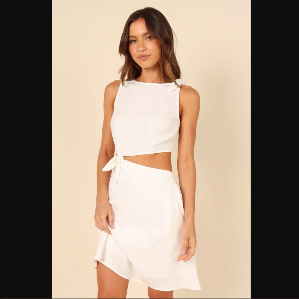 Petal & Pup Amica White Cut Out Linen Mini Dress S XS